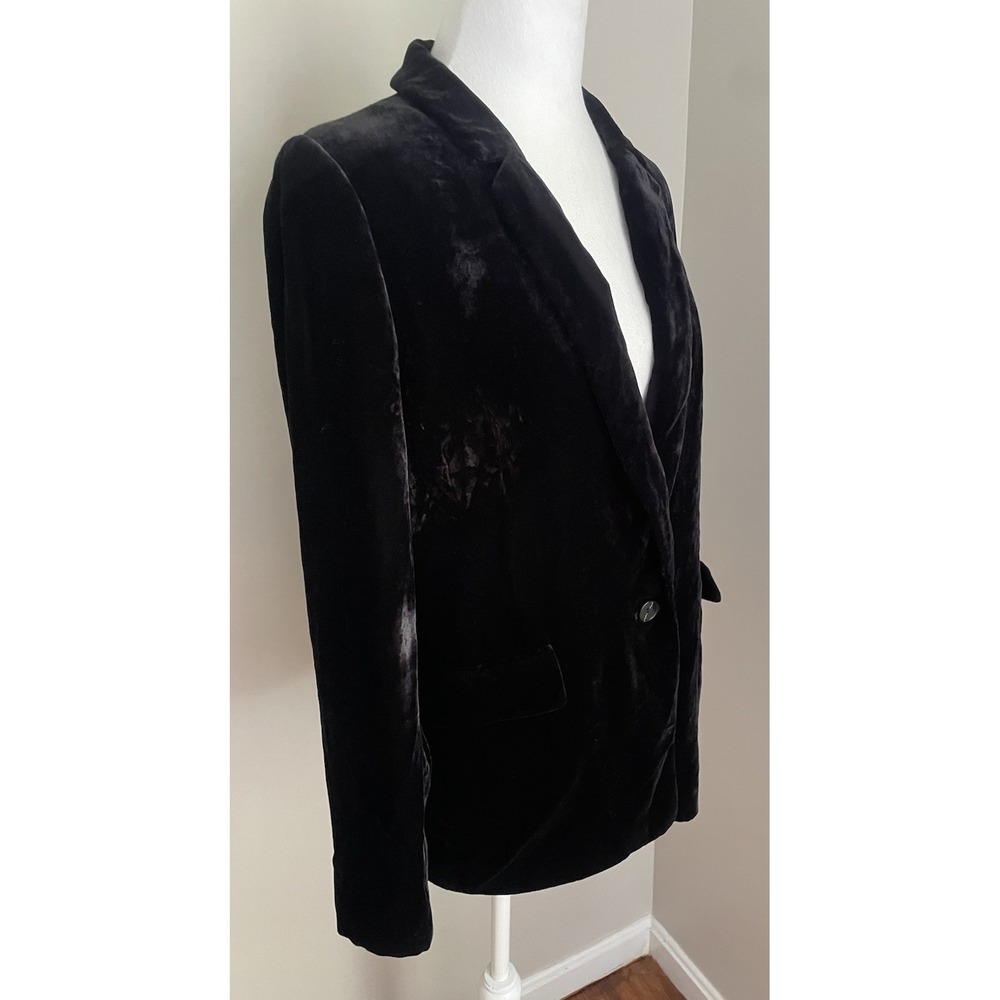 BANANA REPUBLIC Women 8 Petite Velvet Blazer‎ Black Boxy Jacket Holiday Oversize